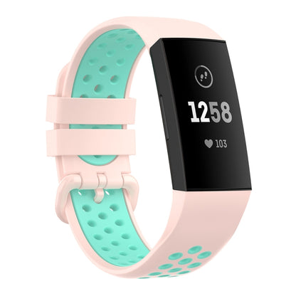 For Fitbit Charge 4 / Charge 3 / Charge 3 SE Watch Button Two Colors Silicone Replacement Strap Watchband(Light Pink Teal) by bashfashion