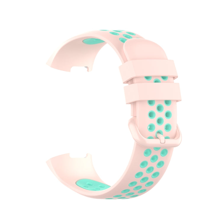 For Fitbit Charge 4 / Charge 3 / Charge 3 SE Watch Button Two Colors Silicone Replacement Strap Watchband(Light Pink Teal) by bashfashion