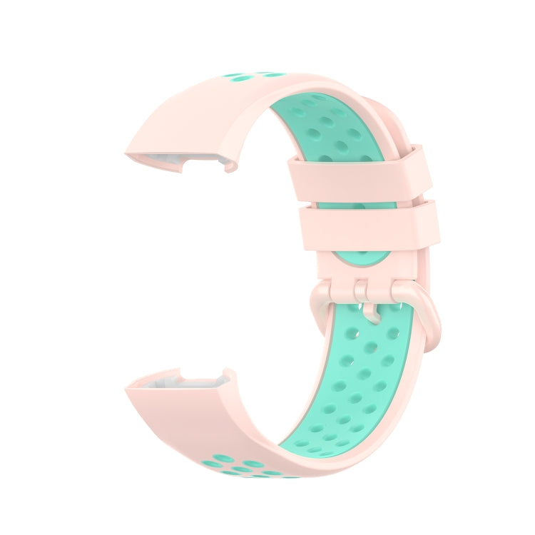 For Fitbit Charge 4 / Charge 3 / Charge 3 SE Watch Button Two Colors Silicone Replacement Strap Watchband(Light Pink Teal) by bashfashion