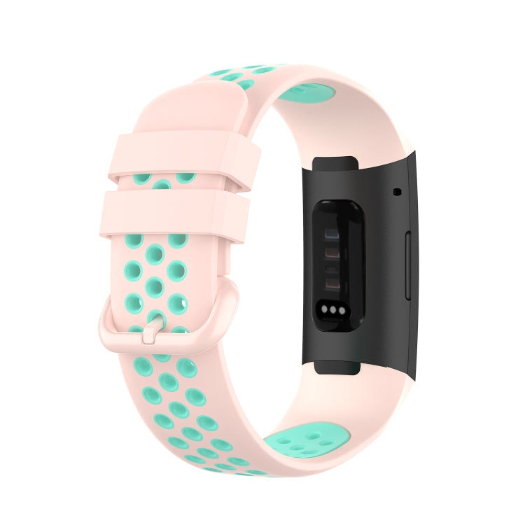 For Fitbit Charge 4 / Charge 3 / Charge 3 SE Watch Button Two Colors Silicone Replacement Strap Watchband(Light Pink Teal) by bashfashion