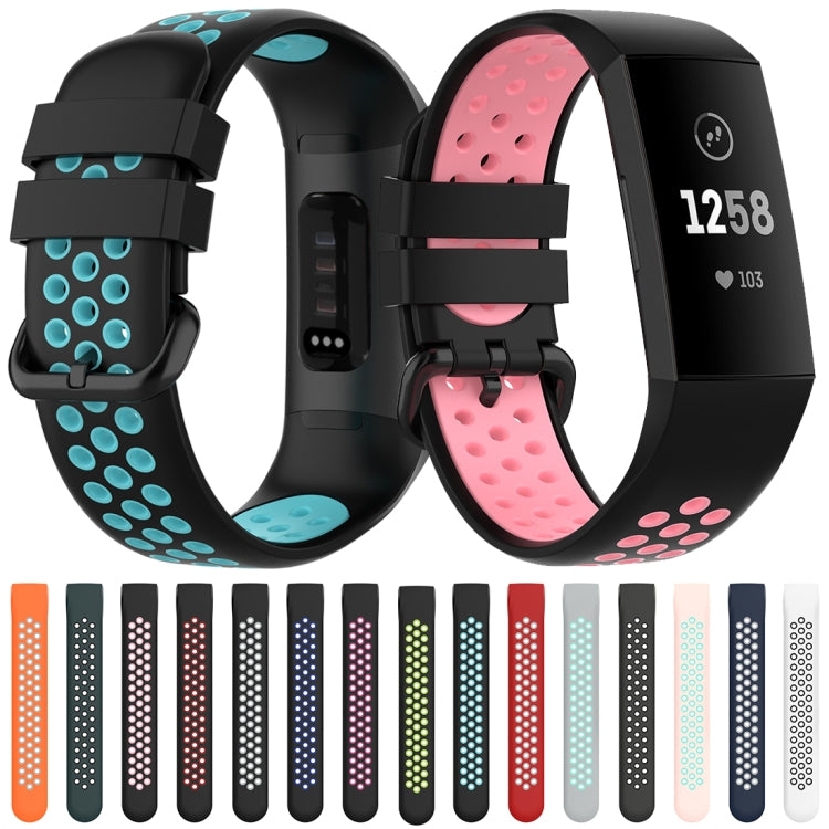 For Fitbit Charge 4 / Charge 3 / Charge 3 SE Watch Button Two Colors Silicone Replacement Strap Watchband(Black Rose Red) by bashfashion