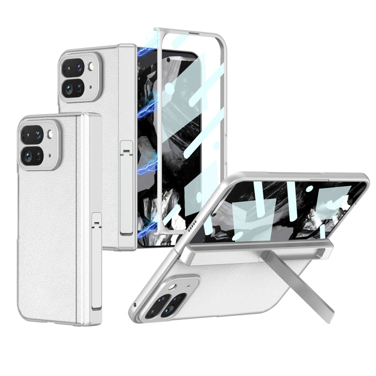 For Google Pixel 9 Pro Fold GKK Integrated Fold Hinge Leather Phone Case with Holder(White) by GKK