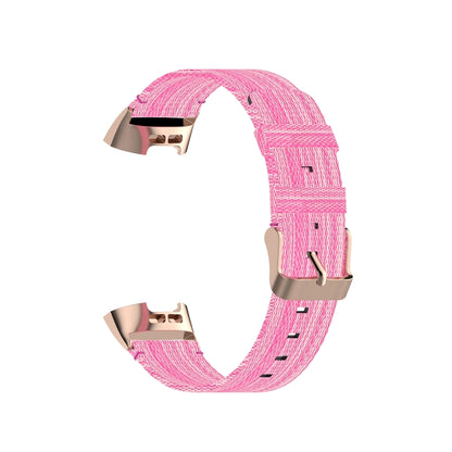 For Fitbit Charge 4 / Charge 3 / Charge 3 SE Stainless Steel Head Grain Nylon Denim Replacement Strap Watchband(Pink) by bashfashion