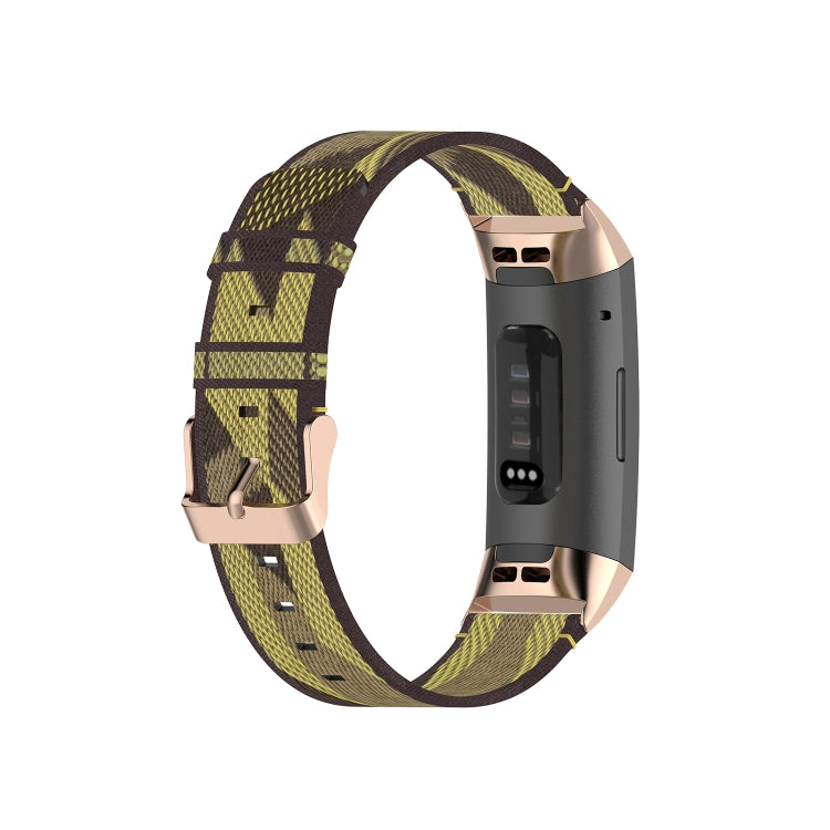 For Fitbit Charge 4 / Charge 3 / Charge 3 SE Stainless Steel Head Grain Nylon Denim Replacement Strap Watchband(Yellow Stripe) by bashfashion