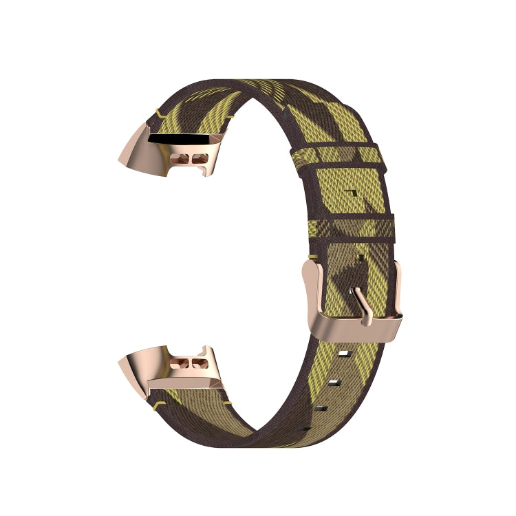 For Fitbit Charge 4 / Charge 3 / Charge 3 SE Stainless Steel Head Grain Nylon Denim Replacement Strap Watchband(Yellow Stripe) by bashfashion