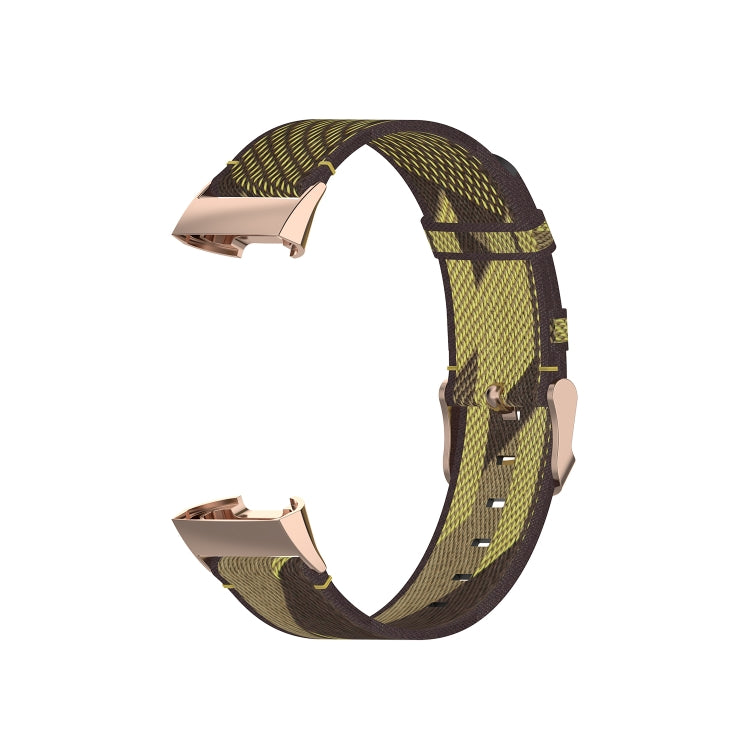 For Fitbit Charge 4 / Charge 3 / Charge 3 SE Stainless Steel Head Grain Nylon Denim Replacement Strap Watchband(Yellow Stripe) by bashfashion