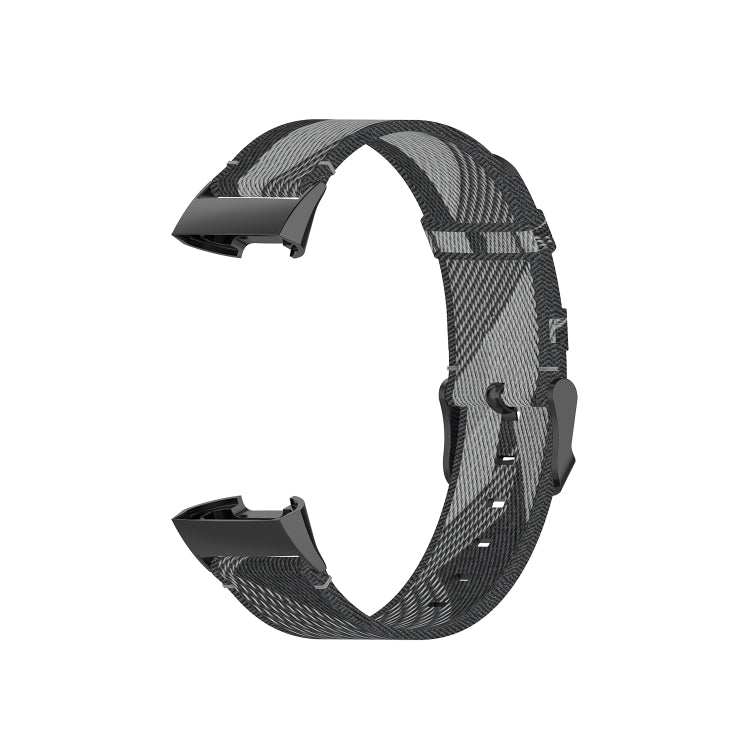 For Fitbit Charge 4 / Charge 3 / Charge 3 SE Stainless Steel Head Grain Nylon Denim Replacement Strap Watchband(Gray Stripe) by bashfashion