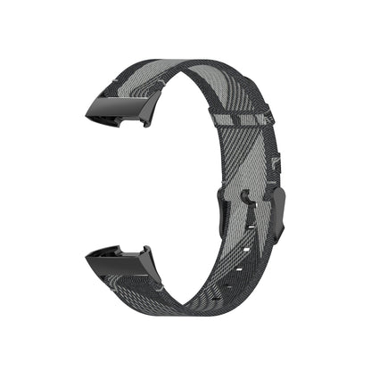 For Fitbit Charge 4 / Charge 3 / Charge 3 SE Stainless Steel Head Grain Nylon Denim Replacement Strap Watchband(Gray Stripe) by bashfashion
