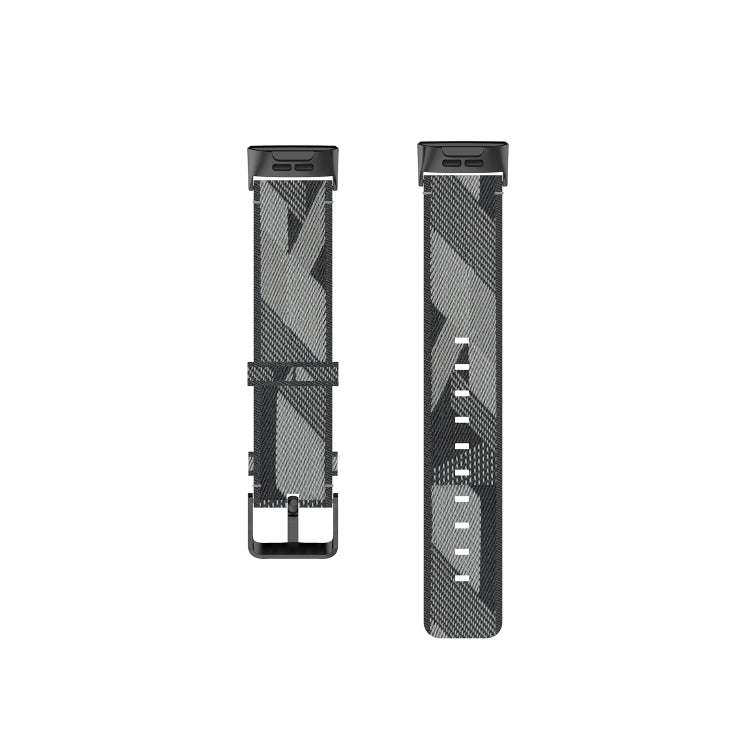 For Fitbit Charge 4 / Charge 3 / Charge 3 SE Stainless Steel Head Grain Nylon Denim Replacement Strap Watchband(Gray Stripe) by bashfashion