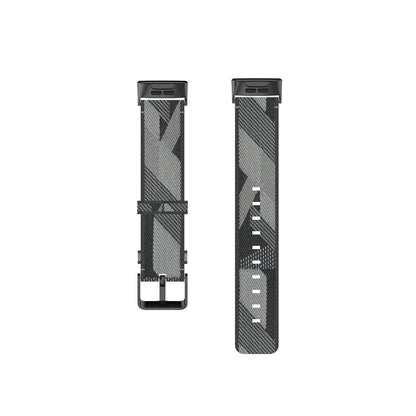 For Fitbit Charge 4 / Charge 3 / Charge 3 SE Stainless Steel Head Grain Nylon Denim Replacement Strap Watchband(Gray Stripe) by bashfashion