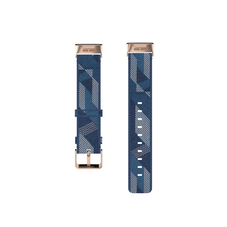 For Fitbit Charge 4 / Charge 3 / Charge 3 SE Stainless Steel Head Grain Nylon Denim Replacement Strap Watchband(Blue Stripe) by bashfashion