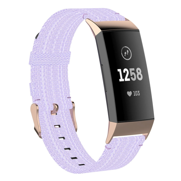 For Fitbit Charge 4 / Charge 3 / Charge 3 SE Stainless Steel Head Grain Nylon Denim Replacement Strap Watchband(Light Purple) by bashfashion