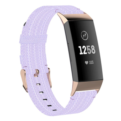 For Fitbit Charge 4 / Charge 3 / Charge 3 SE Stainless Steel Head Grain Nylon Denim Replacement Strap Watchband(Light Purple) by bashfashion