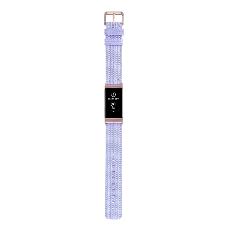 For Fitbit Charge 4 / Charge 3 / Charge 3 SE Stainless Steel Head Grain Nylon Denim Replacement Strap Watchband(Light Purple) by bashfashion