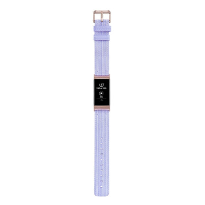 For Fitbit Charge 4 / Charge 3 / Charge 3 SE Stainless Steel Head Grain Nylon Denim Replacement Strap Watchband(Light Purple) by bashfashion