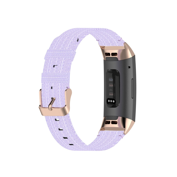 For Fitbit Charge 4 / Charge 3 / Charge 3 SE Stainless Steel Head Grain Nylon Denim Replacement Strap Watchband(Light Purple) by bashfashion
