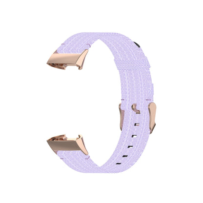 For Fitbit Charge 4 / Charge 3 / Charge 3 SE Stainless Steel Head Grain Nylon Denim Replacement Strap Watchband(Light Purple) by bashfashion