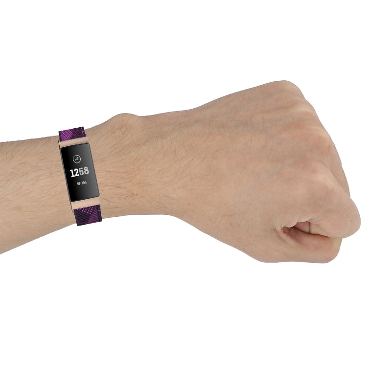 For Fitbit Charge 4 / Charge 3 / Charge 3 SE Stainless Steel Head Grain Nylon Denim Replacement Strap Watchband(Light Purple) by bashfashion