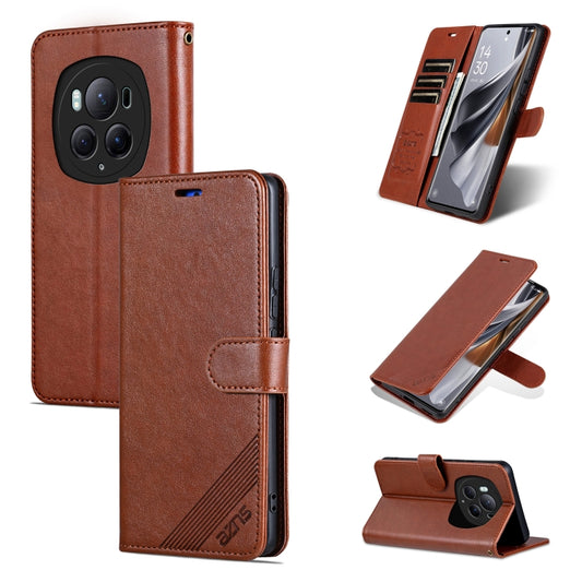 For Honor Magic6 Pro AZNS Sheepskin Texture Flip Leather Phone Case(Brown) by AZNS