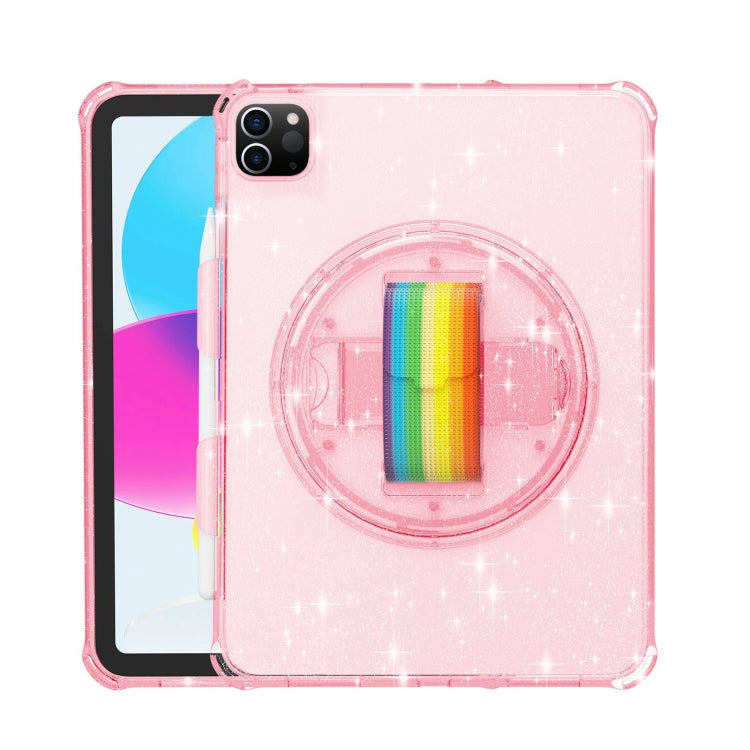 For iPad Pro 11 2022 / 2021 Terminator Shockproof Glitter Powder Tablet Case with Grip Strap(Pink) by bashfashion
