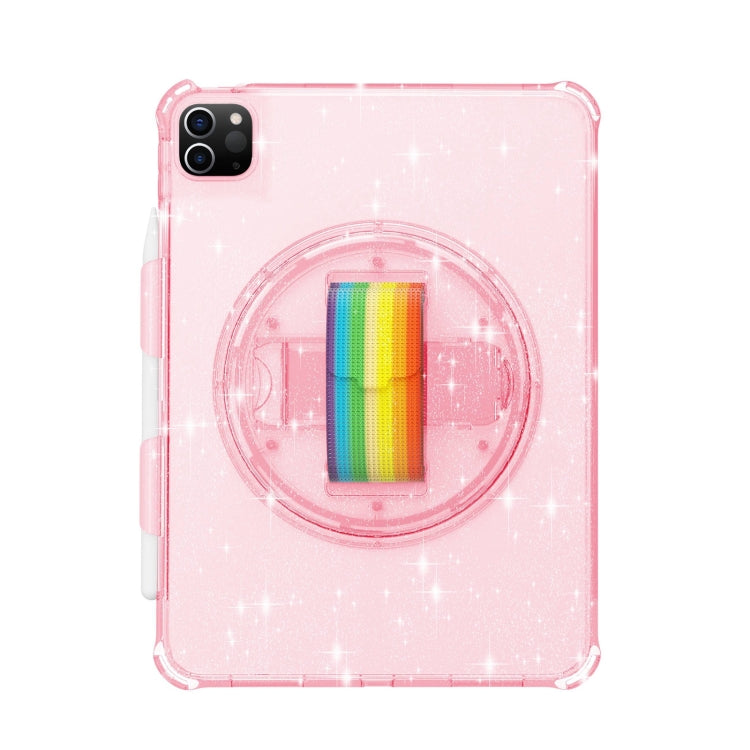 For iPad Pro 11 2022 / 2021 Terminator Shockproof Glitter Powder Tablet Case with Grip Strap(Pink) by bashfashion