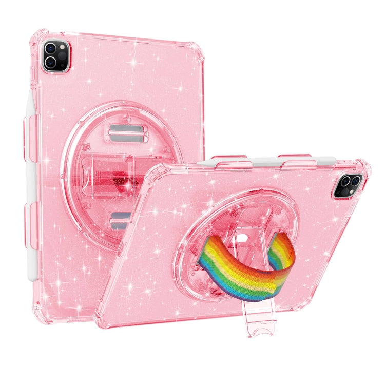 For iPad Pro 11 2022 / 2021 Terminator Shockproof Glitter Powder Tablet Case with Grip Strap(Pink) by bashfashion