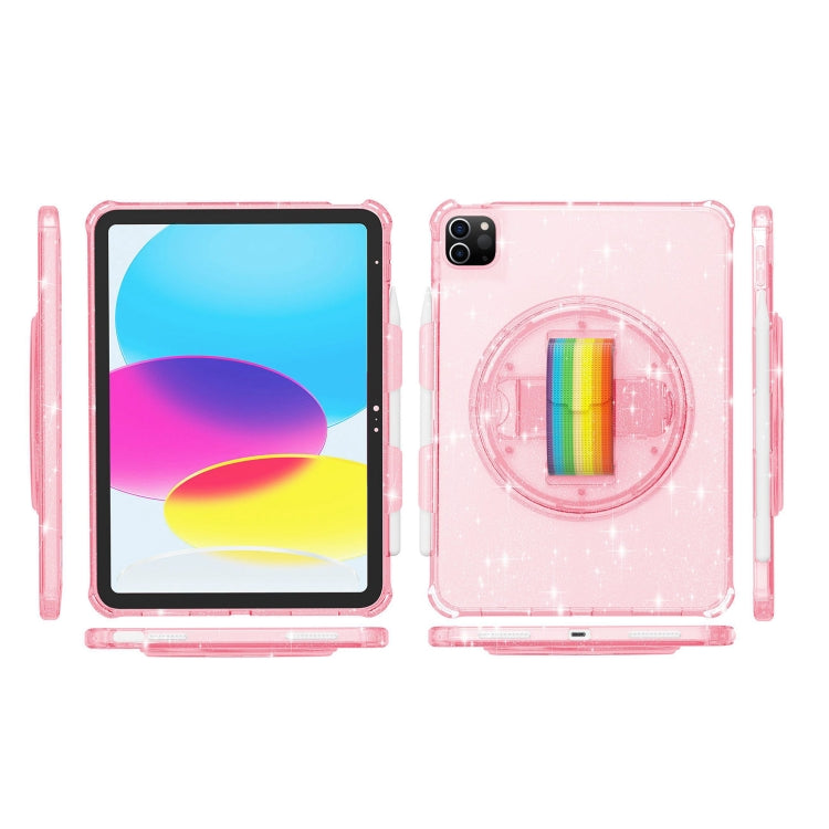 For iPad Pro 11 2022 / 2021 Terminator Shockproof Glitter Powder Tablet Case with Grip Strap(Pink) by bashfashion