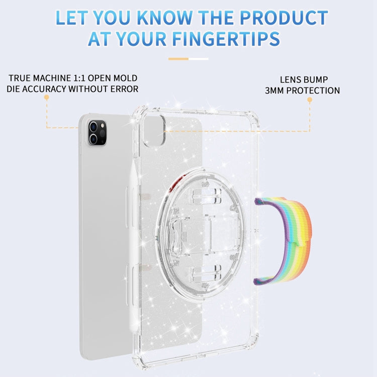 For iPad Pro 11 2022 / 2021 Terminator Shockproof Glitter Powder Tablet Case with Grip Strap(Transparent) by bashfashion