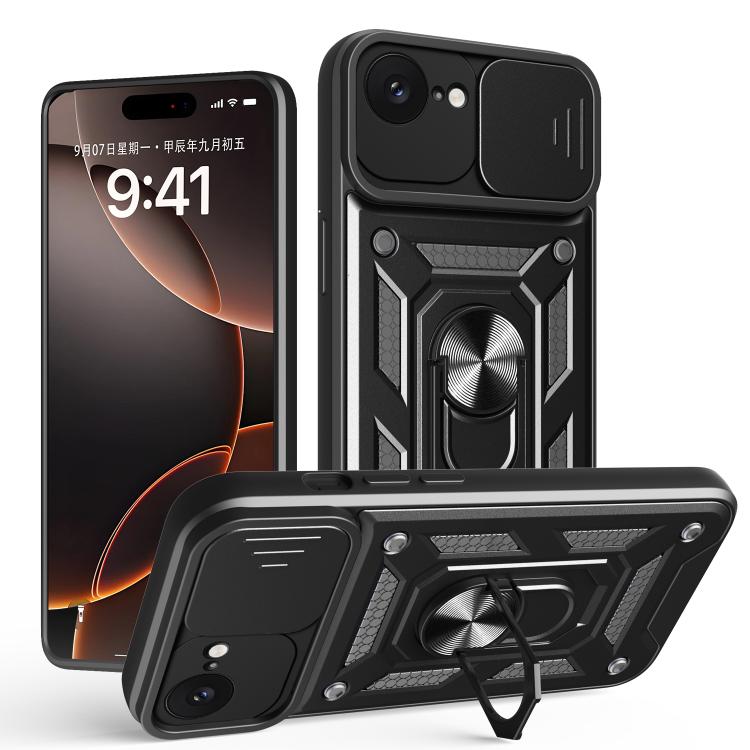 For iPhone 16e Sliding Camera Cover Design TPU+PC Phone Case(Black) by bashfashion