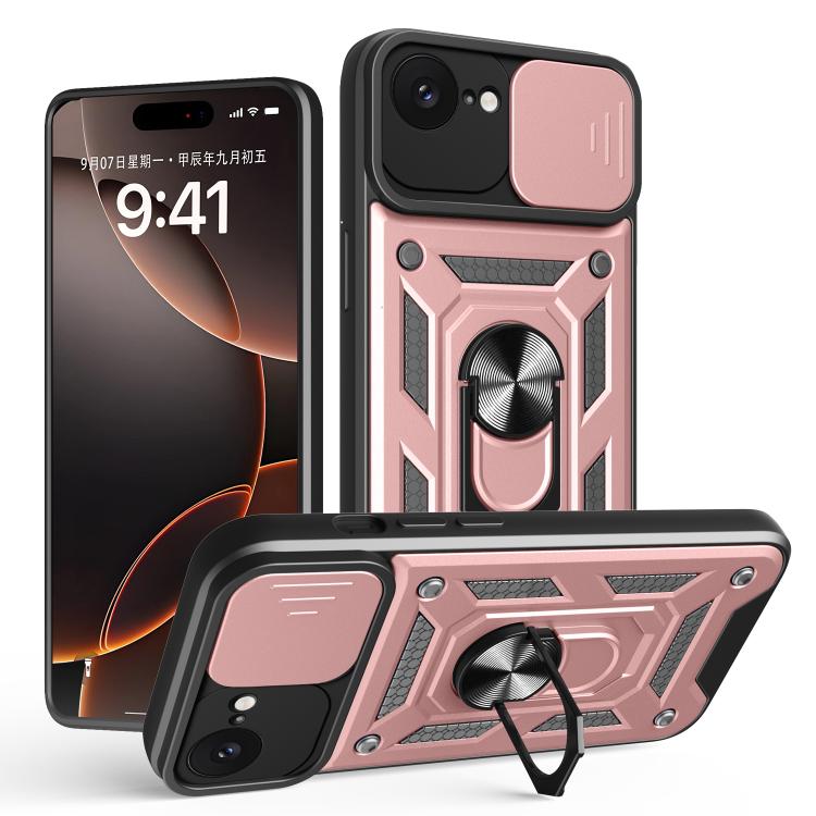 For iPhone 16e Sliding Camera Cover Design TPU+PC Phone Case(Rose Gold) by bashfashion