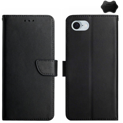 For iPhone 16e Genuine Leather Fingerprint-proof Flip Phone Case(Black) by bashfashion