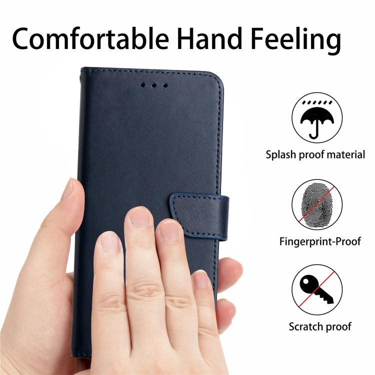 For iPhone 16e Genuine Leather Fingerprint-proof Flip Phone Case(Blue) by bashfashion
