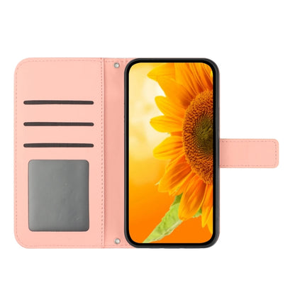 For iPhone 16e Skin Feel Sun Flower Embossed Flip Leather Phone Case with Lanyard(Pink) by bashfashion