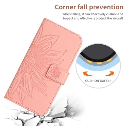 For iPhone 16e Skin Feel Sun Flower Embossed Flip Leather Phone Case with Lanyard(Pink) by bashfashion