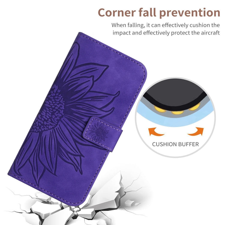 For iPhone 16e Skin Feel Sun Flower Embossed Flip Leather Phone Case with Lanyard(Dark Purple) by bashfashion