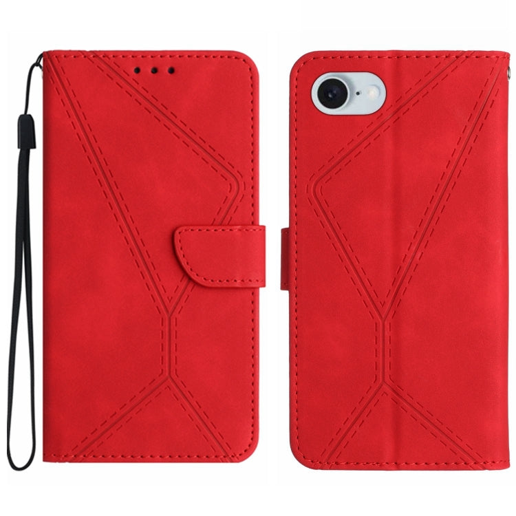 For iPhone 16e Stitching Embossed Leather Phone Case(Red) by bashfashion
