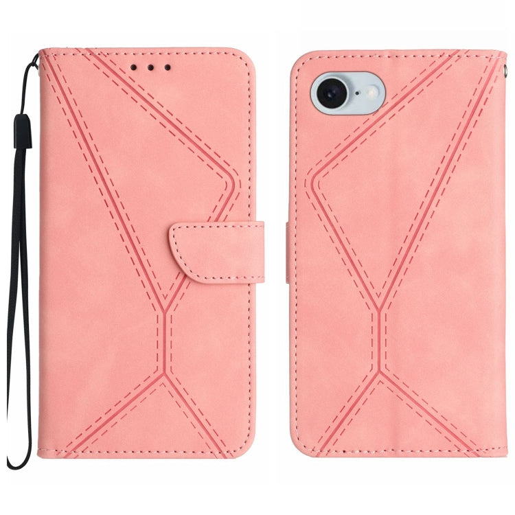 For iPhone 16e Stitching Embossed Leather Phone Case(Pink) by bashfashion