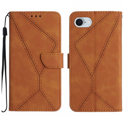 For iPhone 16e Stitching Embossed Leather Phone Case(Brown) by bashfashion