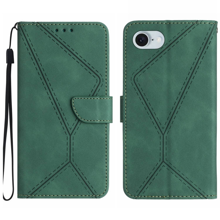 For iPhone 16e Stitching Embossed Leather Phone Case(Green) by bashfashion