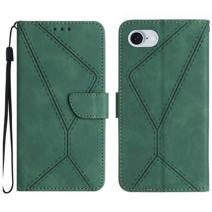 For iPhone 16e Stitching Embossed Leather Phone Case(Green) by bashfashion