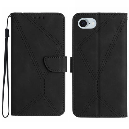 For iPhone 16e Stitching Embossed Leather Phone Case(Black) by bashfashion