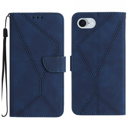 For iPhone 16e Stitching Embossed Leather Phone Case(Blue) by bashfashion