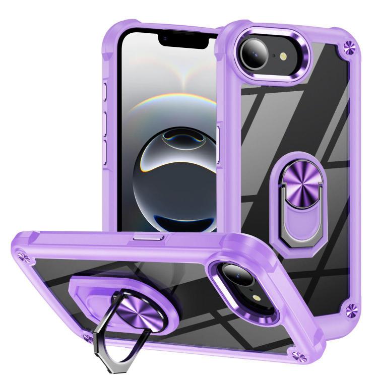 For iPhone 16e TPU + PC Lens Protection Phone Case with Ring Holder(Purple) by bashfashion