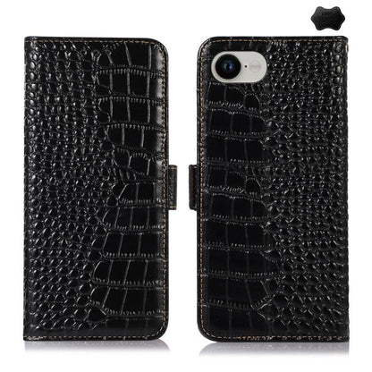 For iPhone 16e Crocodile Top Layer Cowhide Leather Phone Case(Black) by bashfashion