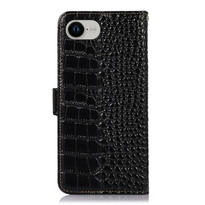 For iPhone 16e Crocodile Top Layer Cowhide Leather Phone Case(Black) by bashfashion