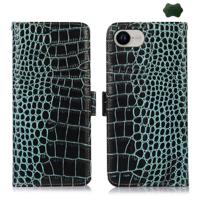 For iPhone 16e Crocodile Top Layer Cowhide Leather Phone Case(Green) by bashfashion