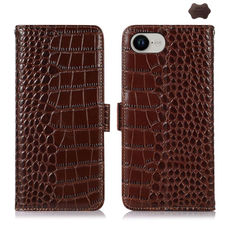 For iPhone 16e Crocodile Top Layer Cowhide Leather Phone Case(Brown) by bashfashion