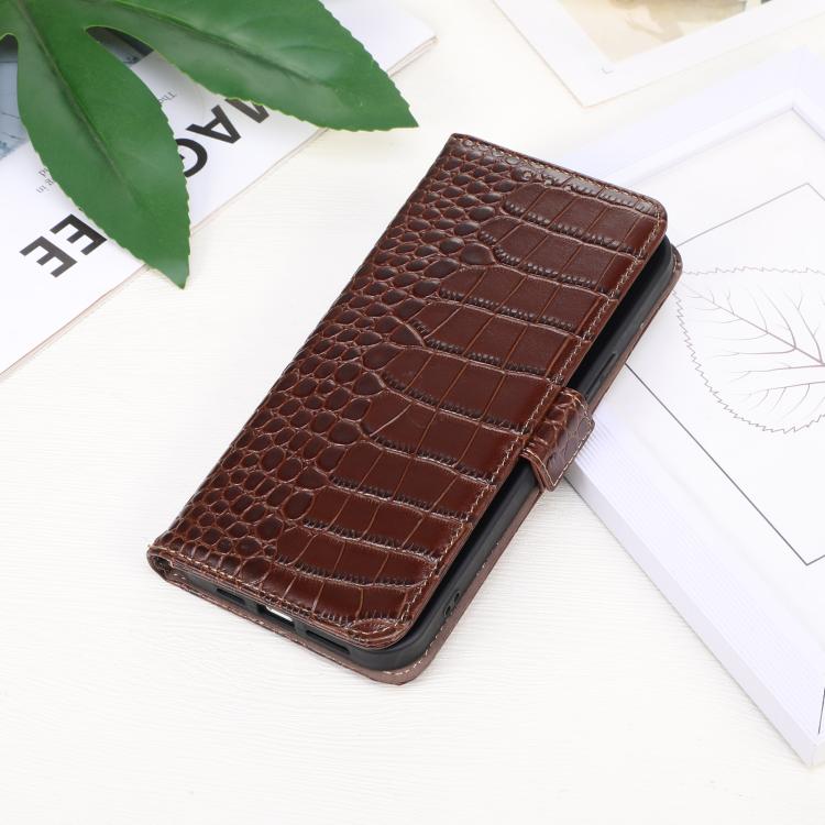 For iPhone 16e Crocodile Top Layer Cowhide Leather Phone Case(Brown) by bashfashion