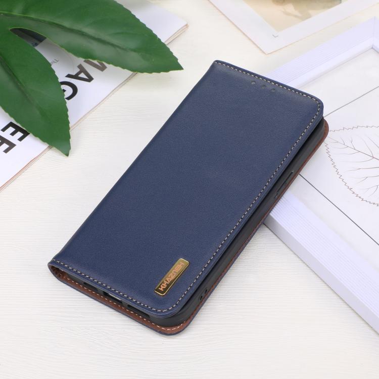 For iPhone 16e KHAZNEH Nappa Top Layer Cowhide Leather Phone Case(Blue) by bashfashion
