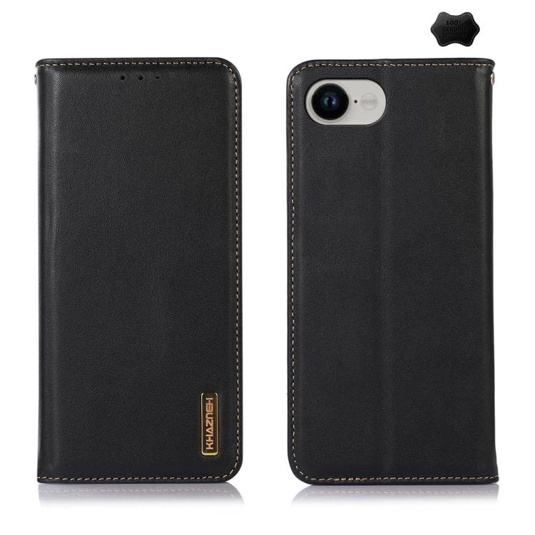 For iPhone 16e KHAZNEH Nappa Top Layer Cowhide Leather Phone Case(Black) by bashfashion